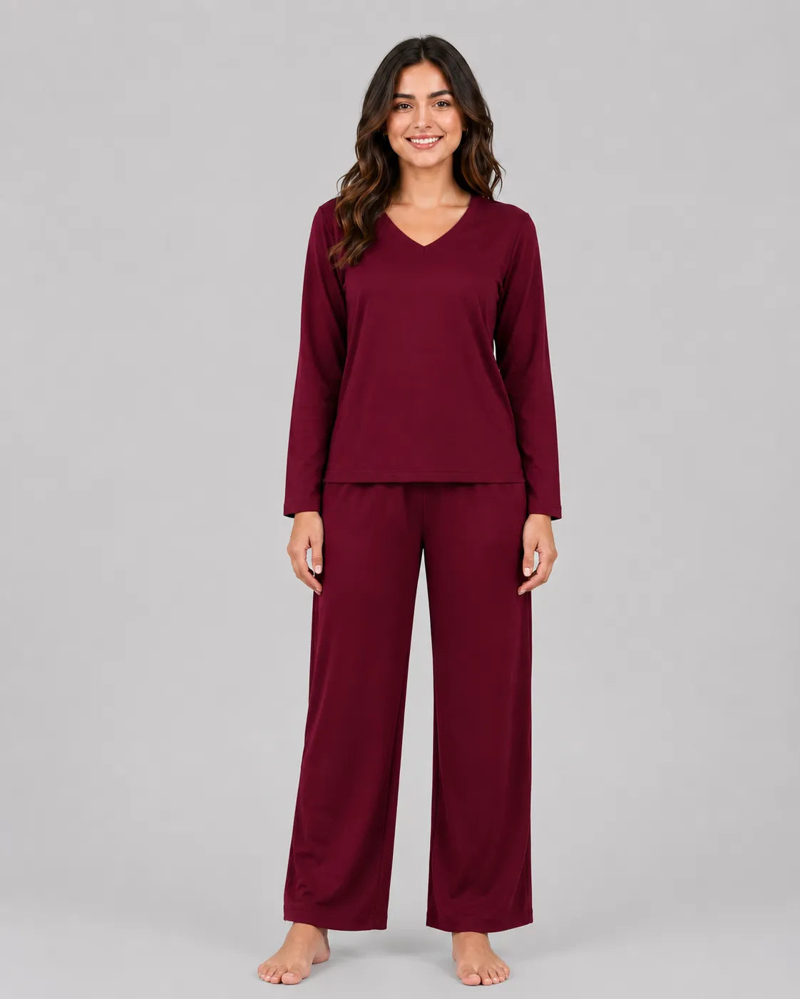 Women V Neck Lounge Wear - Maroon