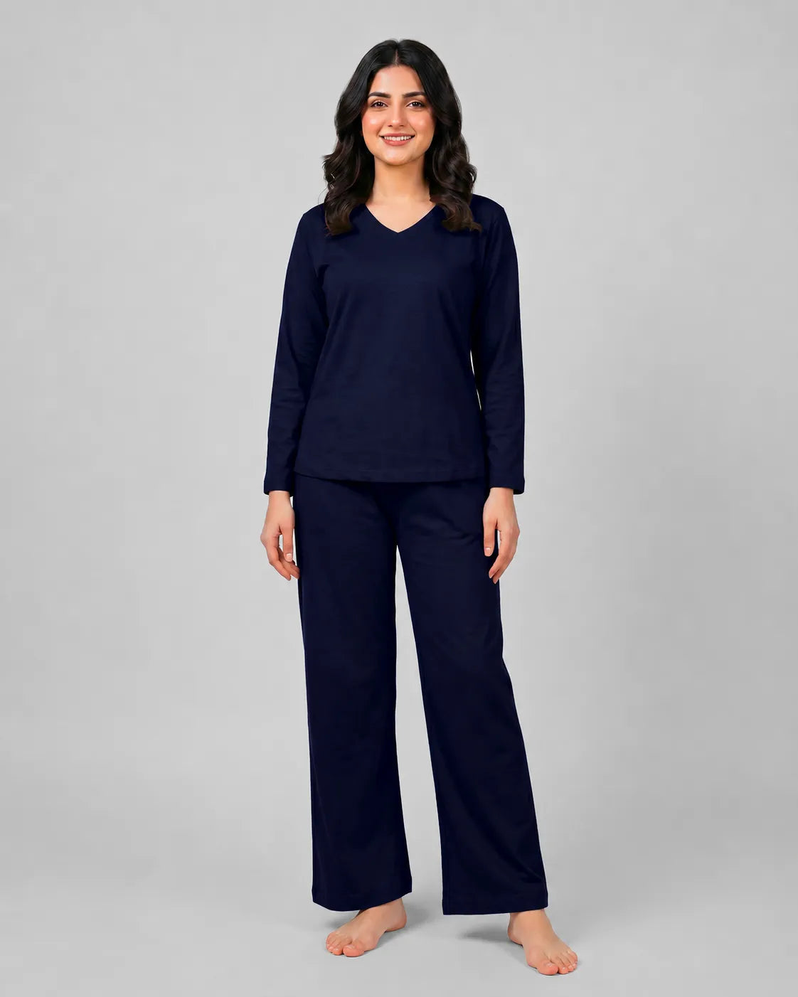 Women V-Neck Lounge Wear - Navy Blue