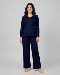Women V-Neck Lounge Wear - Navy Blue
