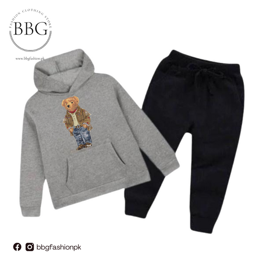 Kids Winter Hoodie Set | Versace Bear Printed