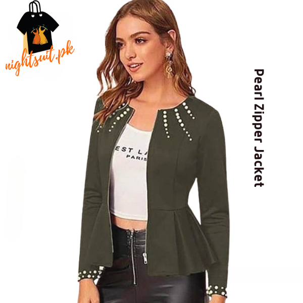 Green Pearl Zipper Jacket