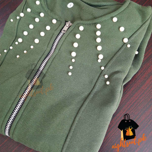 Green Pearl Zipper Jacket