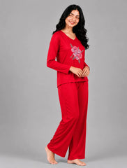 Women V-Neck Lounge Wear | Flower - Red