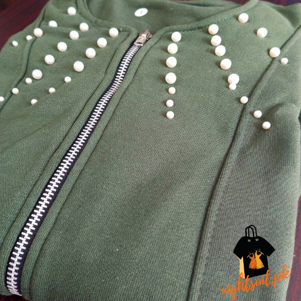 Green Pearl Zipper Jacket