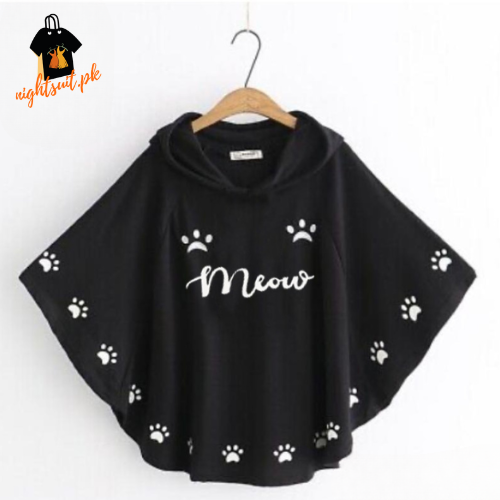 Black Meow Printed Hood Cape