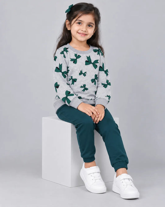 Flutter Wings Butterfly Fleece Set for Girls - Dark Green