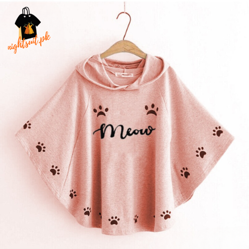 Pink Meow Printed Hood Cape