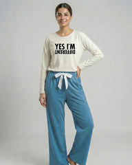 Women Premium 2 Piece Lounge Set | Yes Im Different - White & Blue