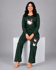Women Round-Neck Lounge Wear | Hello Kitty - Sherwood Green