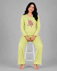 Women V-Neck Lounge Wear | Flower - Lemon Yellow
