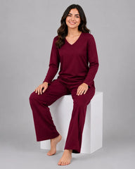 Women V Neck Lounge Wear - Maroon