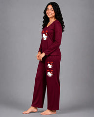 Women V-Neck Lounge Wear | Hello Kitty - Maroon