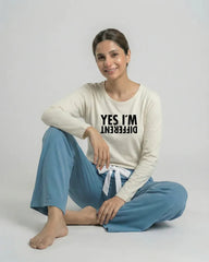 Women Premium 2 Piece Lounge Set | Yes Im Different - White & Blue