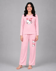 Women Round-Neck Lounge Wear | Hello Kitty - Baby Pink