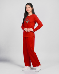 Women Round-Neck Lounge Wear | Never Give Up - Red