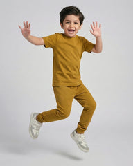 Kids Mustard Cotton T-Shirt & Trouser Co-Ord Set