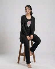 Women 3 Pieces Night Suit - Pink Cloud | Black