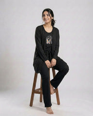 Women 3 Pieces Night Suit - Never Give Up | Black