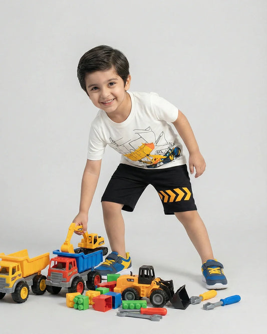 Kids’ Construction Truck Print T-Shirt & Shorts Set