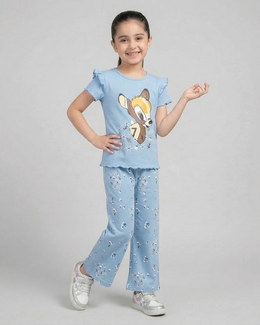 Sky Blue Bambi Printed Kids Co-Ord Set