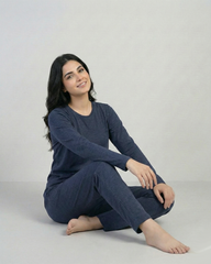 Women Round-Neck Lounge Wear - Navy Blue