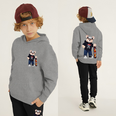 Bear Skateboard Printed Kids Hoodie Set