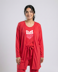 Women 3 Pieces Night Suit - Girl Power | Red