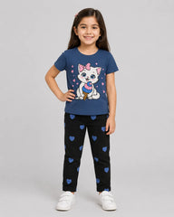 Sweet Kitty Ice Cream Girls Pajama Set - Blue & Black