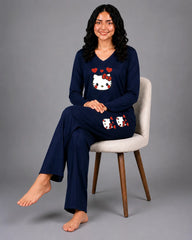 Women V-Neck Lounge Wear | Hello Kitty - Navy Blue