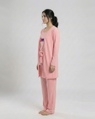 Women 3 Pieces Night Suit - Multi Love | Baby Pink