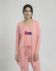 Women 3 Pieces Night Suit - Multi Love | Baby Pink