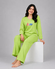 Women V-Neck Lounge Wear | Multi Love - Lemon Yellow