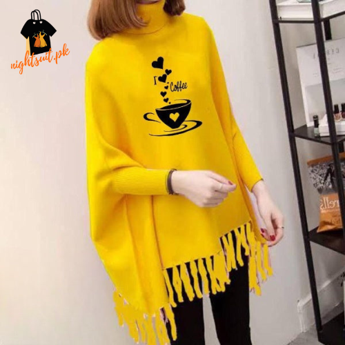 Yellow I Love Coffee Printed Poncho