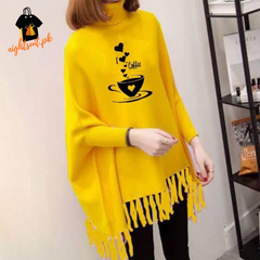 Yellow I Love Coffee Printed Poncho