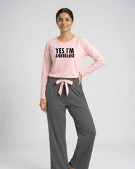 Women Premium 2 Piece Lounge Set | Yes Im Different - Pink & Grey