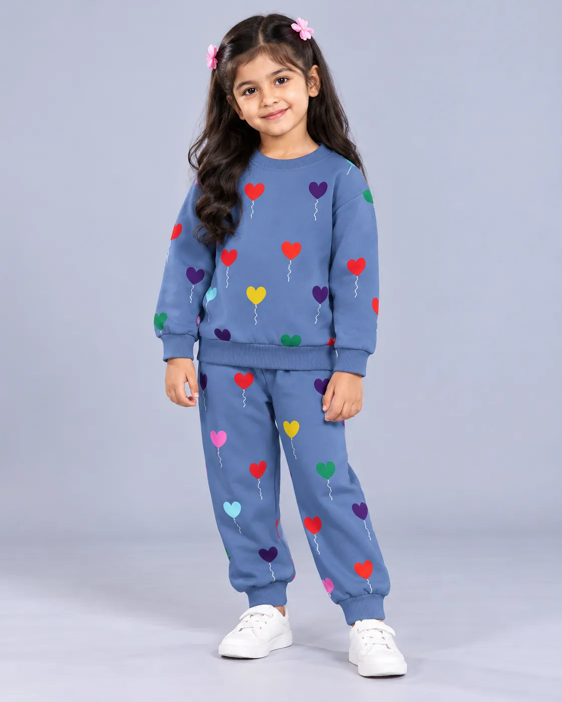 Multi Heart Printed Sweatshirt Set - Blue