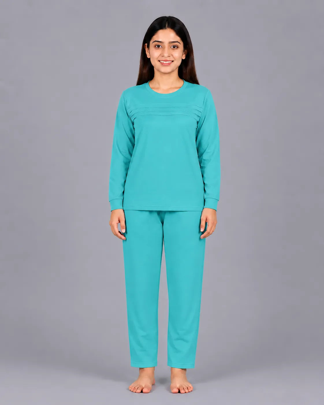 Elegant Pleat Pajama Set - Sky Blue