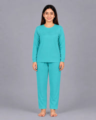 Elegant Pleat Pajama Set - Sky Blue