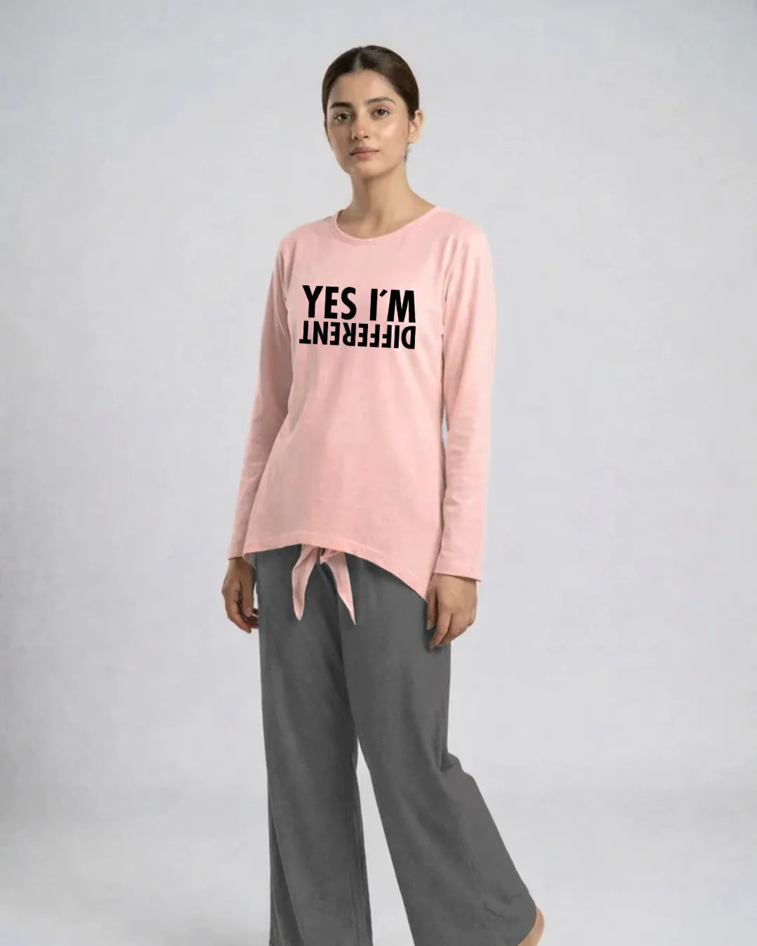 Women Premium 2 Piece Lounge Set | Yes Im Different - Pink & Grey