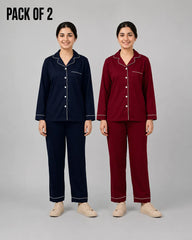 Pack Of 2 Women  Classic Dream Lounge Set | Navy & Maroon