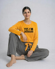 Women Premium 2 Piece Lounge Set | Yes Im Different - Yellow & Grey