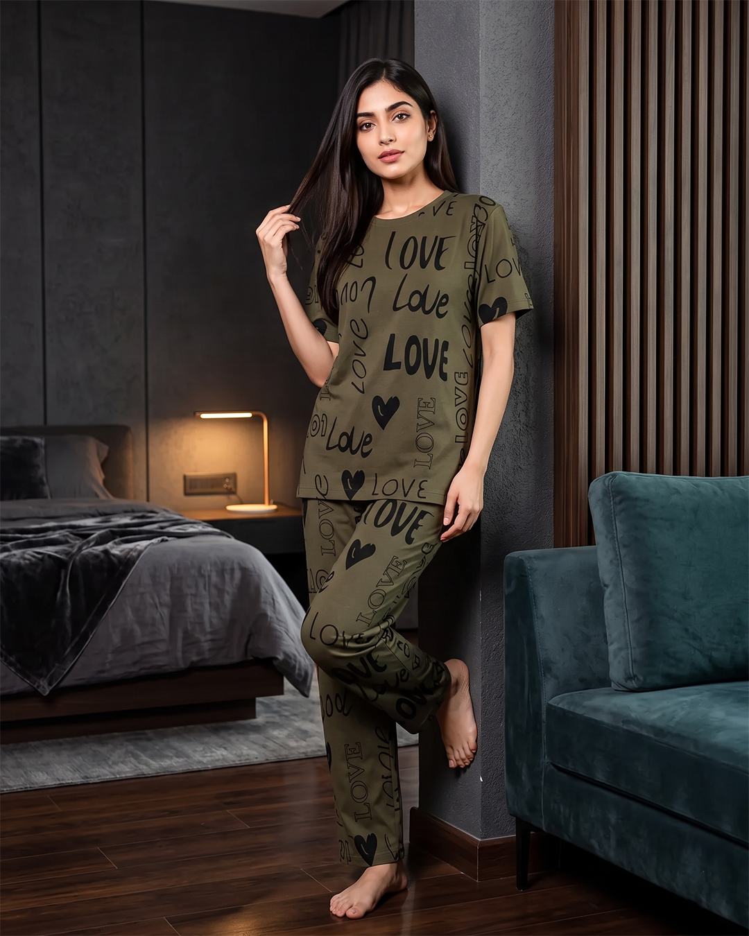 Moss Green Pure Love Pajama Set