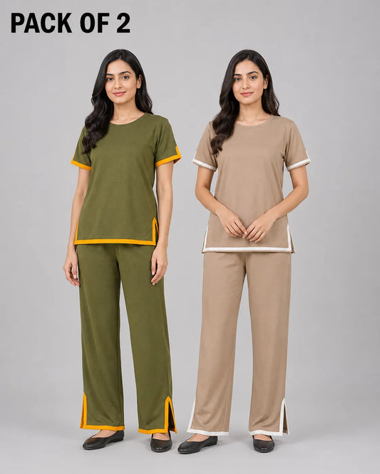 Pack Of 2 Women Baggy Loungewear | Green & Light Brown