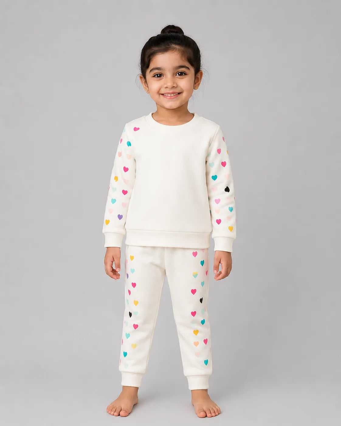 Colourful Heart Printed Sweatshirt Set | white