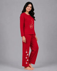 Women Round-Neck Lounge Wear | Red Butterfly - Red