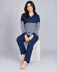 Cozy Stripe Lounge Set - Navy