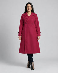 Women’s Burgundy Long Fleece Winter Coat