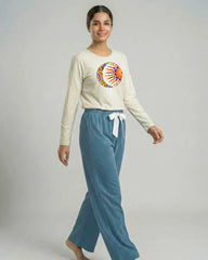 Women Premium 2 Piece Lounge Set | Moon & Sun - White & Blue