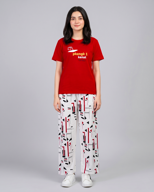 Crimson Geometric Print pajama Set