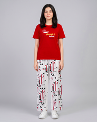 Crimson Geometric Print pajama Set